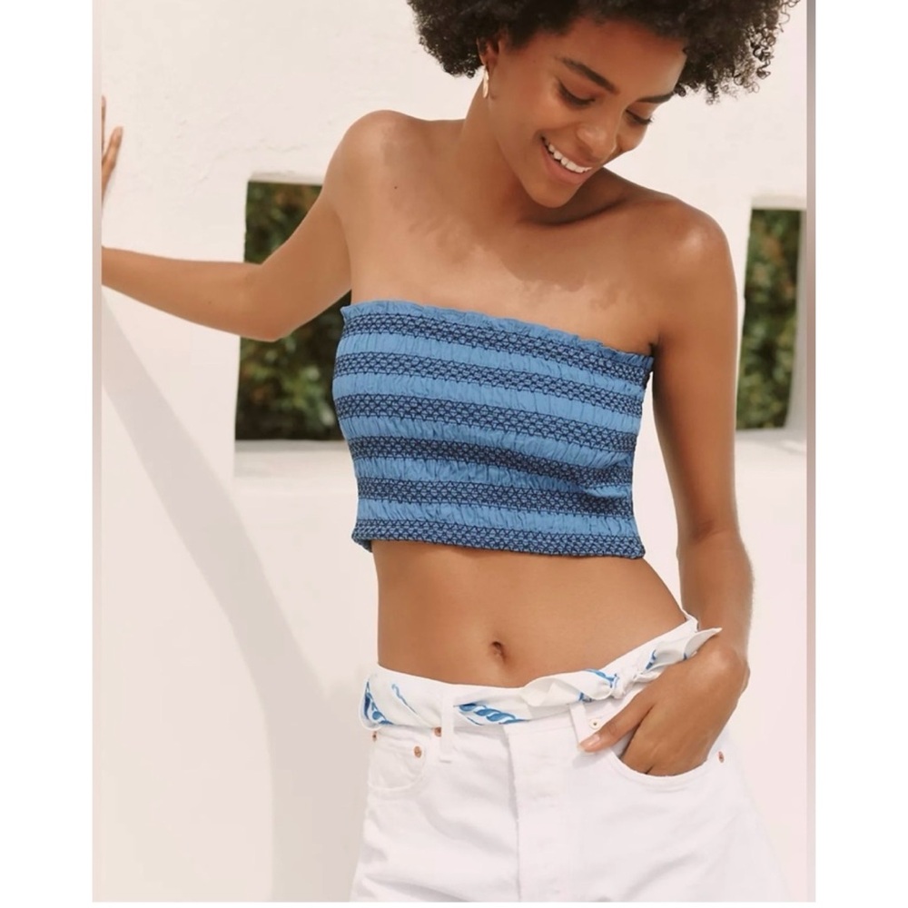 Anthropologie Celandine Strapless Smocked Cotton Top Layering Vacation NWT Sz XL